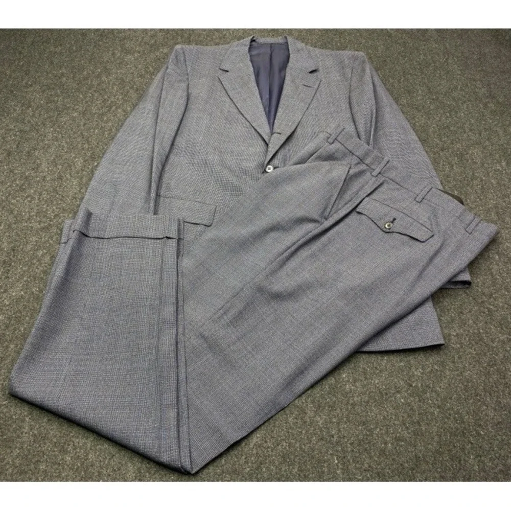 Walter Morton 2-Piece Suit Mens 48 Blue Grey Micro-Houndstooth Blazer Trousers